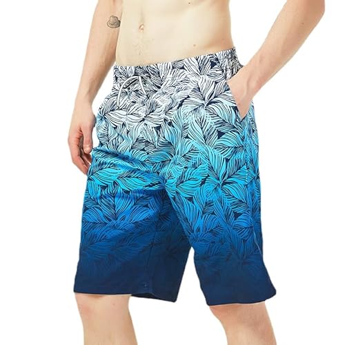 HEYCCO Medium Size Quick-Drying Shorts, Summer Printed Beach Pants, Fashion Casual Sports Pants (Light Blue,3X-Large,US,Regular,3X-Large,Regular)
