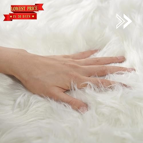 Miniatura 113 de SERISSA Alfombra suave y esponjosa de piel de oveja sintética, color beige, alfombra lanuda para el suelo del dormitorio, alfombra mullida