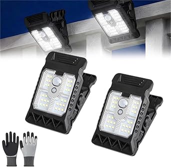 Solar Clamp Light, Solar Clip Light with Motion Sensor, Waterproof Portable Outdoor Lighting, with Three Adjustable Lighting Modes, for Fence Patio Yard Camping 2pcs