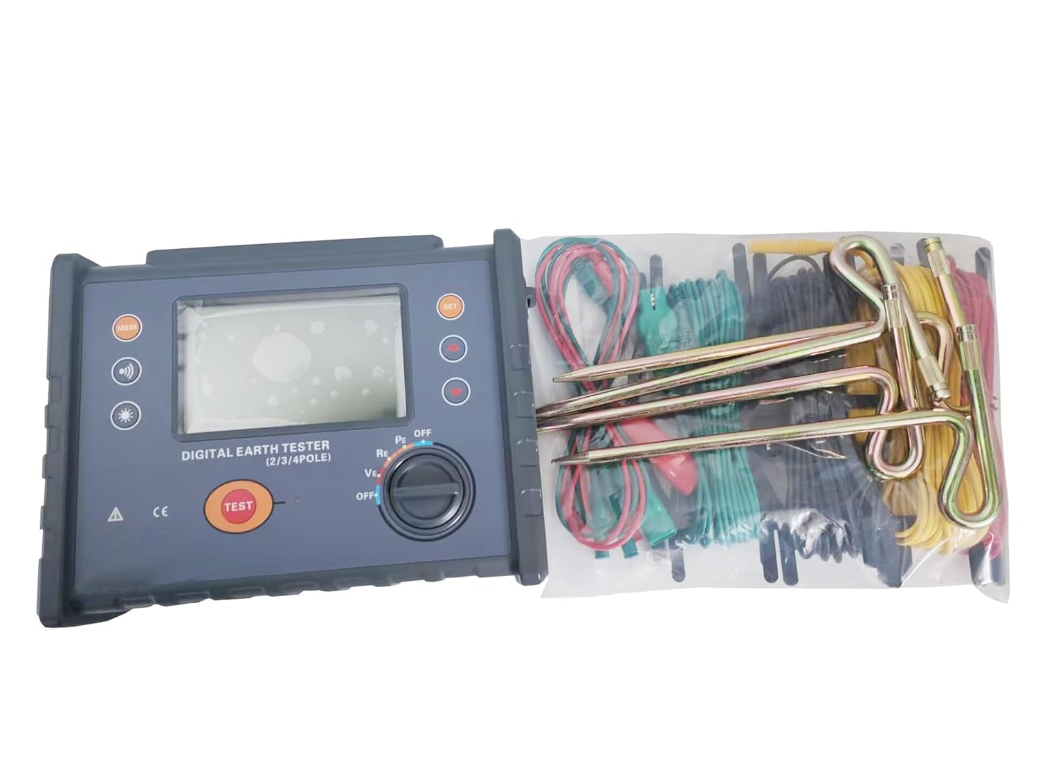 Soil Resistivity Tester Digital 4‑Digit LCD Earth Ground Meter with Soil Resistivity 0-9000kΩm Resistance 0.01Ω-30.00KΩ 2‑Pole 3-Pole 4-Pole 500 Groups Storage 500 Groups Storage IEC61010-1