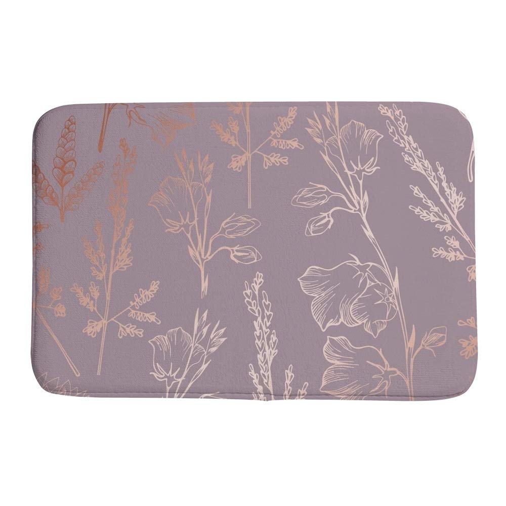 Paillasson floral or rose 36x24" en velours corail antidérapant