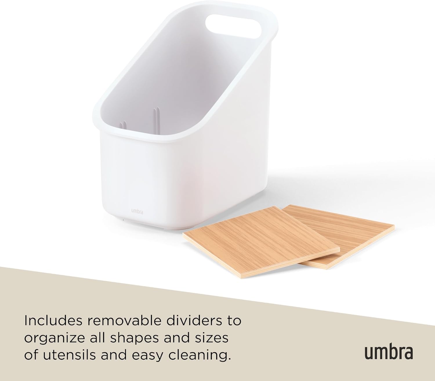 Umbra Bellwood Utensil Holder Kitchen Storage Organizer with Removeable Dividers, White/Natural