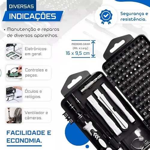 Kit de Ferramentas Chaves de Precisão para Manutenção Profissional 115 Peças Magnético Para Celular,