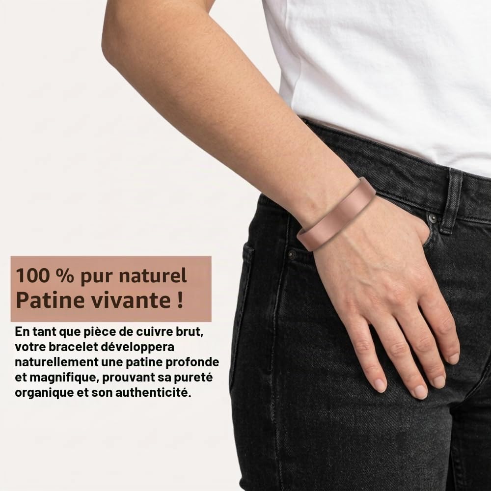DEMMEX Bracelet en cuivre turc pur de 3 mm d'épaisseur, solide, sans revêtement, non magnétique, épaisseur de cuivre de 1/8", plus épais de son genre et une pièce accrocheuse, automne 2024, unisexe