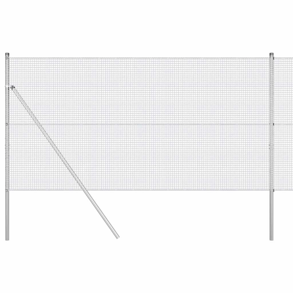 Outdoor Steel Fence Post Set Silver 25x1m 16x16mm Mesh Weather Resistant Garden Security Barrier for Patio Backyard Modular Support Posts 250cm Long