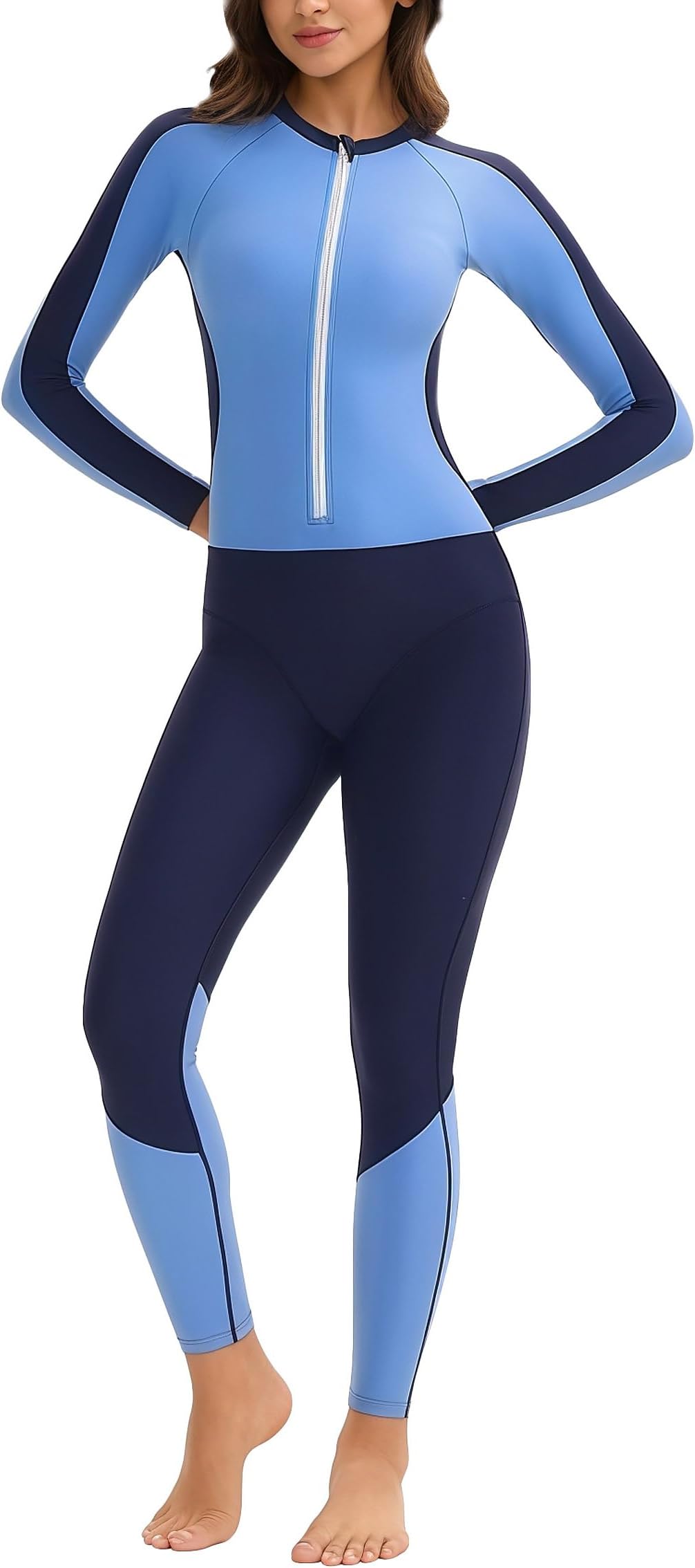 SEAUR One Piece Swimsuit for Women Sun Protection Full Body Wetsuit Long Sleeve Dive Skin Surf Rash Guard with Built in Bra