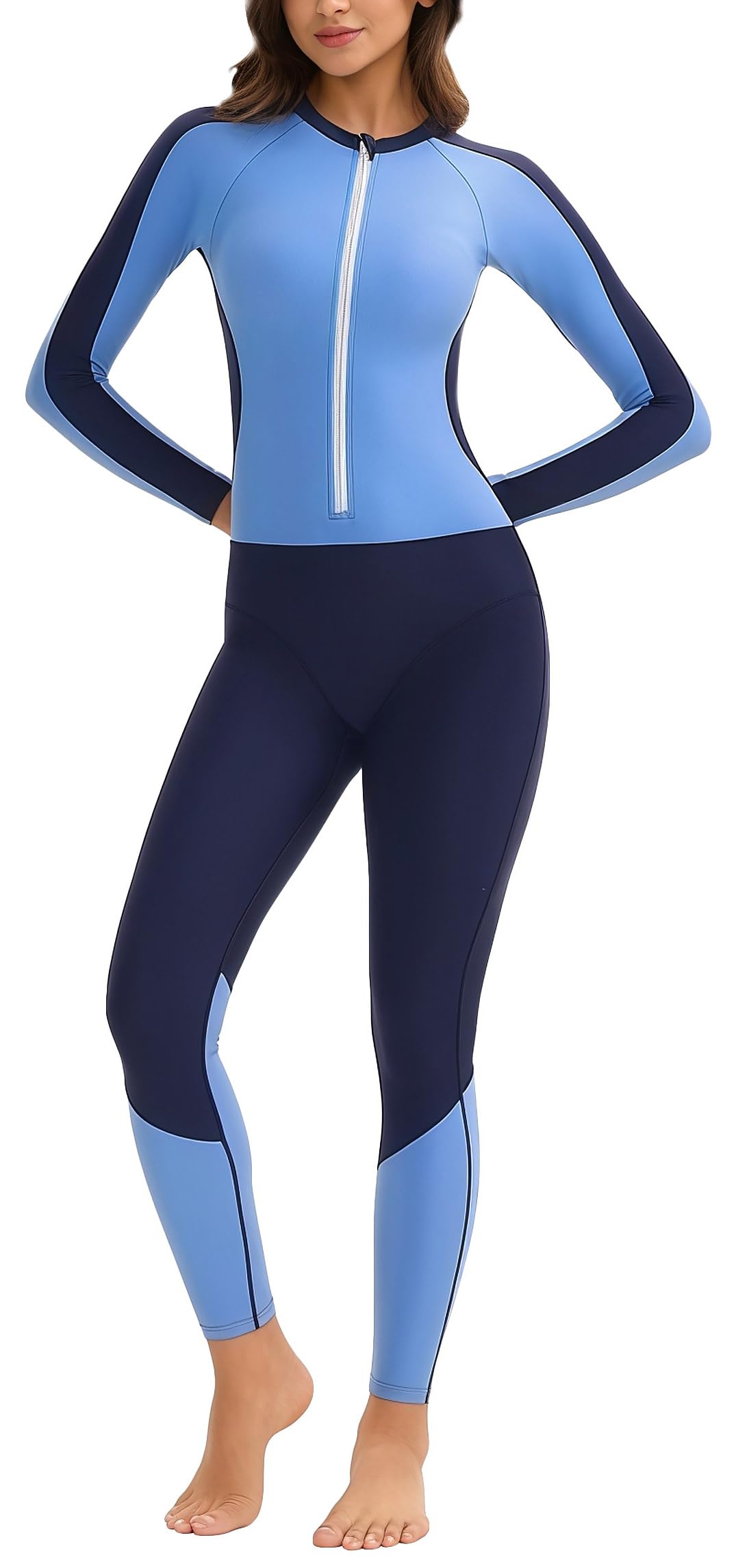 SEAUR One Piece Swimsuit for Women Sun Protection Full Body Wetsuit Long Sleeve Dive Skin Surf Rash Guard with Built in Bra