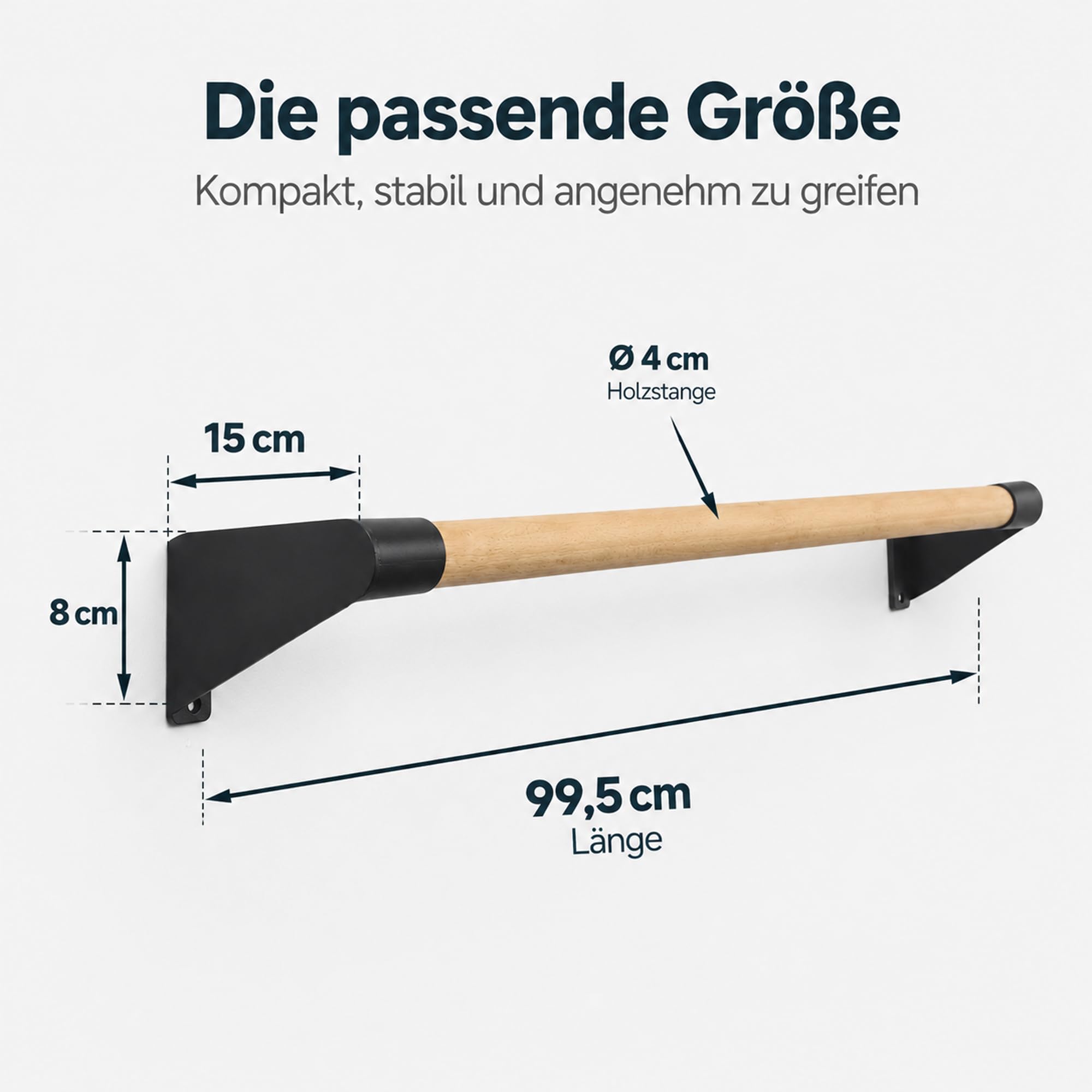 Klimmzugstange Wand Holz, bis 130kg, extra breite Pull Up Bar
