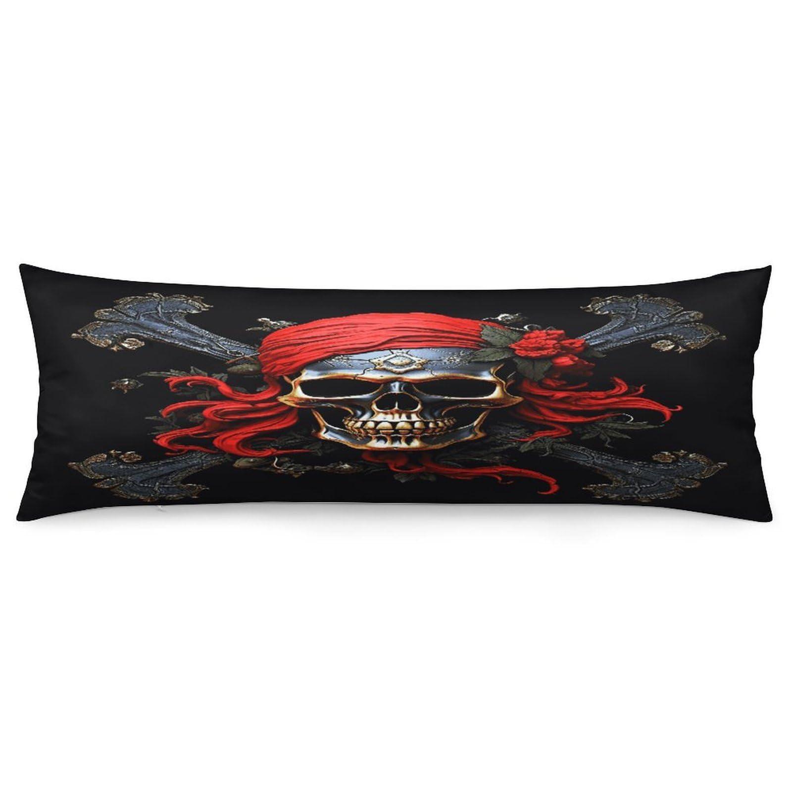 Pirate Skull Pillowcase Long Body Pillow Cover Soft Decorative Body Pillow Case Breathable Large Pillowcase Cute Cozy Pillow Protector for Bed Sofa Couch Room 18.9 X 53 Inch