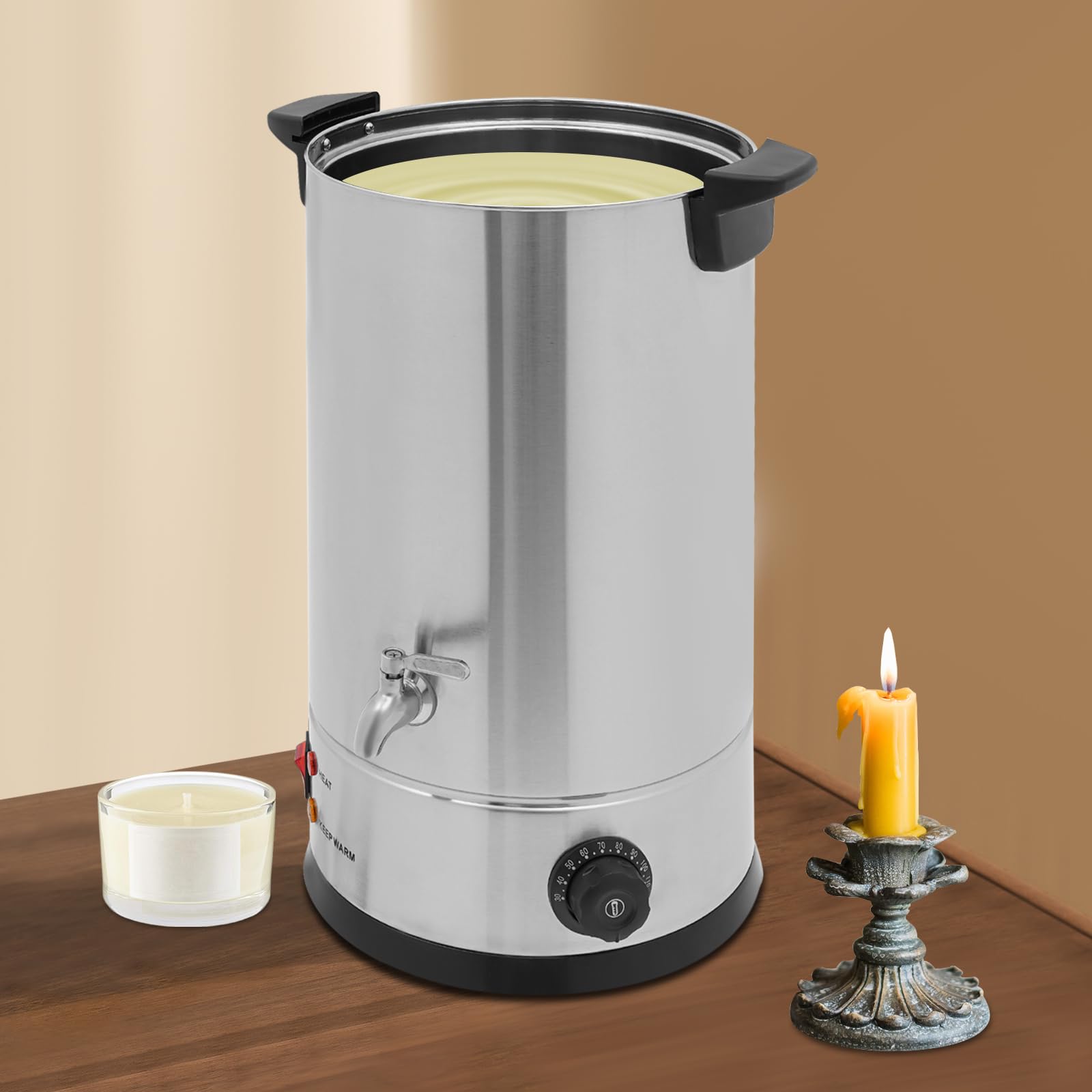 NadineDutol 10 l/12 l/15 l duży topiący wosk do świec, 1800 W, elektryczny piec do topienia wosku ze stali nierdzewnej, duża pojemność, zestaw do produkcji świec DIY, 30-110°C (15 l)