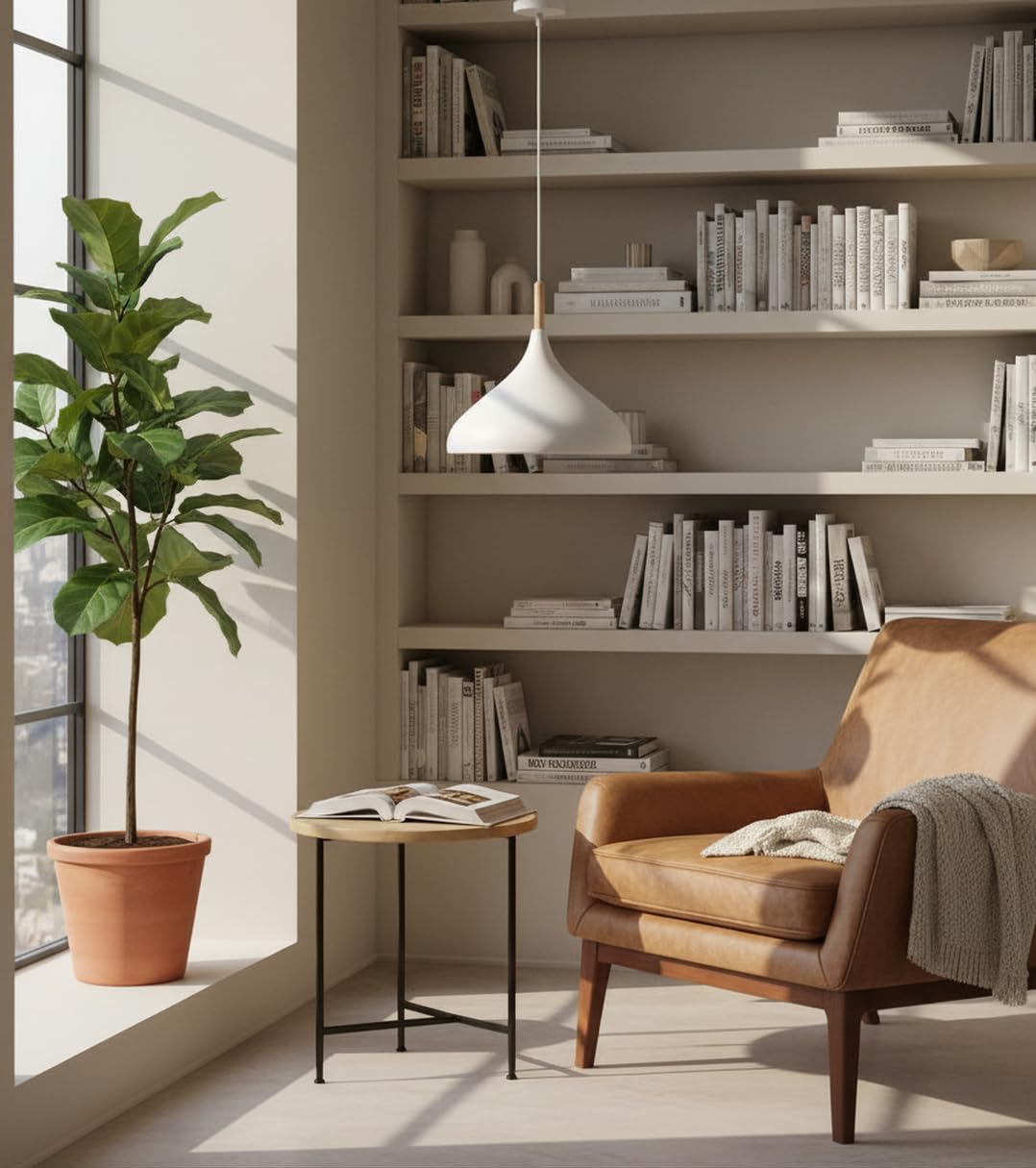 BEL AIR HOME - Lámpara Colgante Baviera - 1xE-27 (BOMBILLA NO INCLUIDA) - Diámetro 30 cm de Metal y Madera - Altura Ajustable (BLANCO)