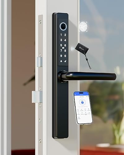 Deadbolt - Cerradura de puerta inteligente con huellas dactilares con teclado, cerradura inteligente para puerta delantera, tarjeta IC a prueba de