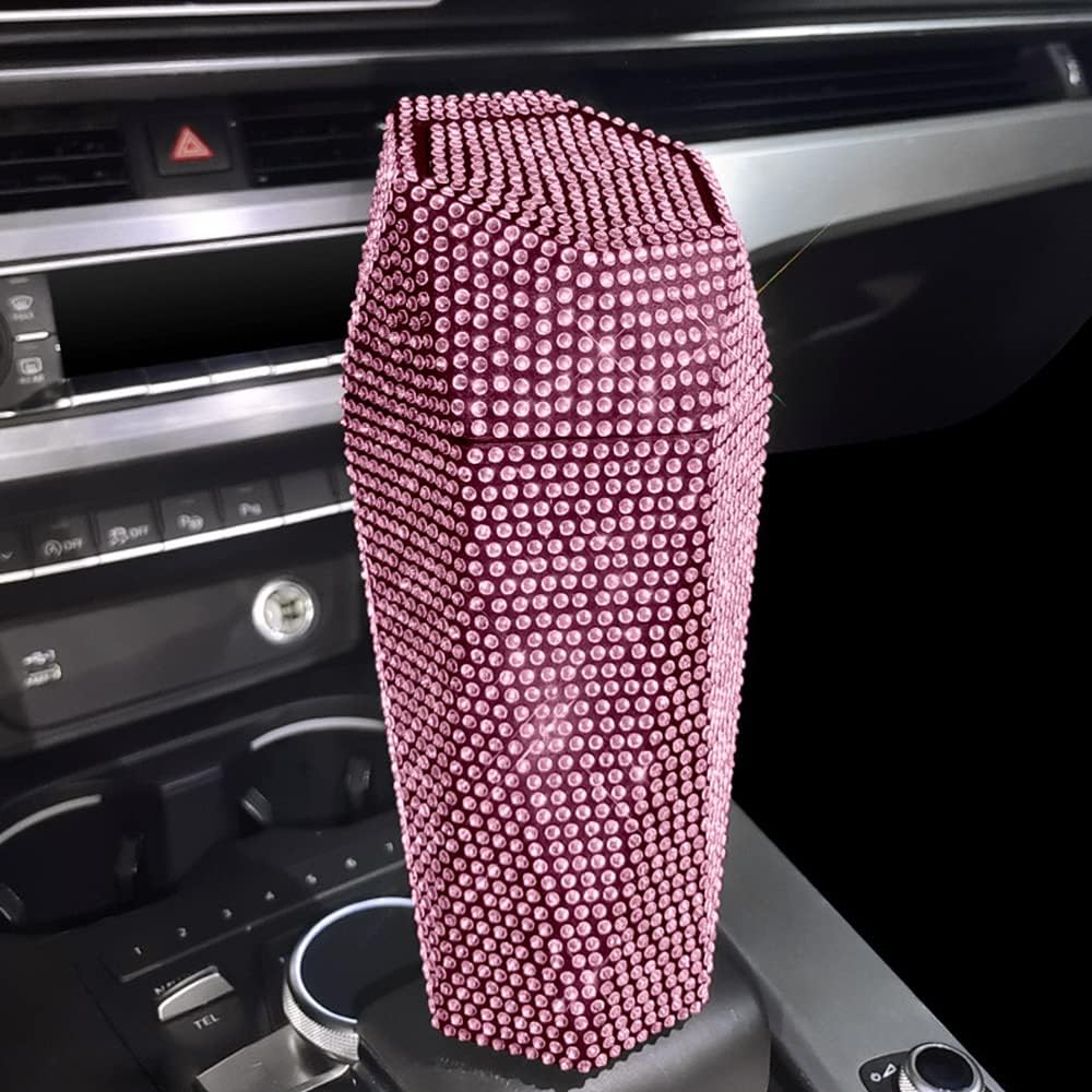 Riloer Mini ABS Vehicle Trash Bin Auto Garbage Can Rhinestones Car Trash Can Bling Car Trash Can with Bounce Cover Pink