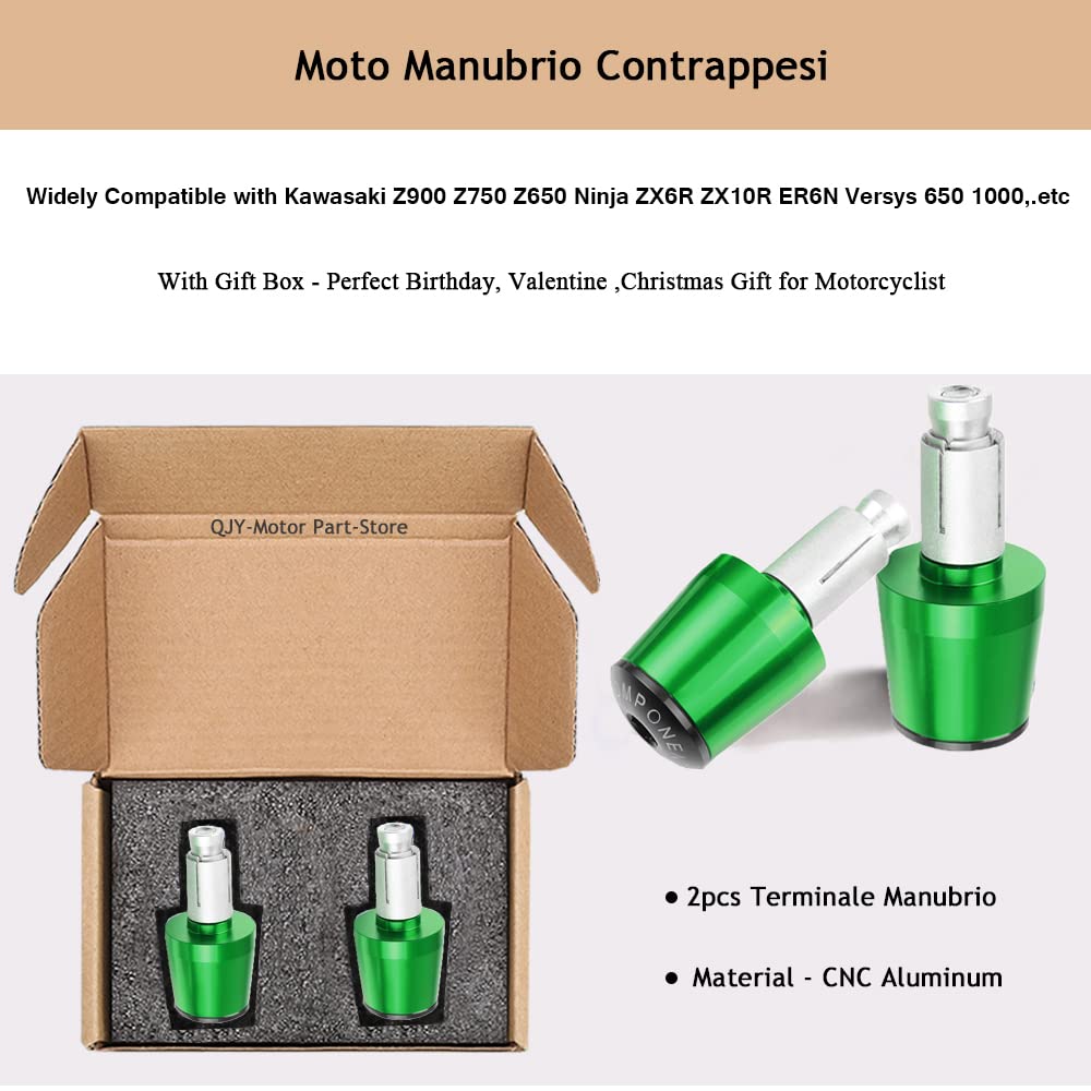 22mm Moto Manubrio Contrappesi Universal per Z900 Z750 Z650 Z400 Z800 Z1000 Ninja 250 400 650 Vulcan S 650 900 ZX6R ZX10R ER6N -Verde