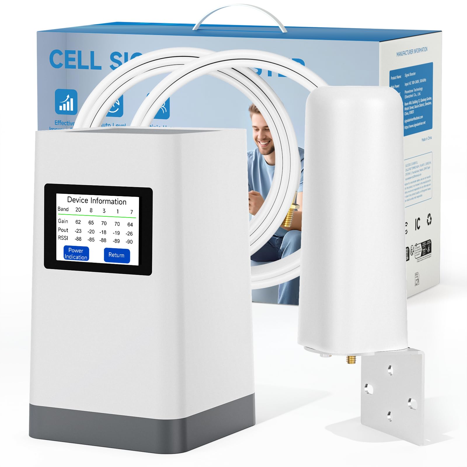 Amplificador de Cobertura Móvil Universal Funciona con Todos Los Operadores Tecnología Avanzada para 3G, 4G LTE y 5G | Amplificador Señal Movil Bandas 1/3/7/8/20 con Antena de Alta Ganancia