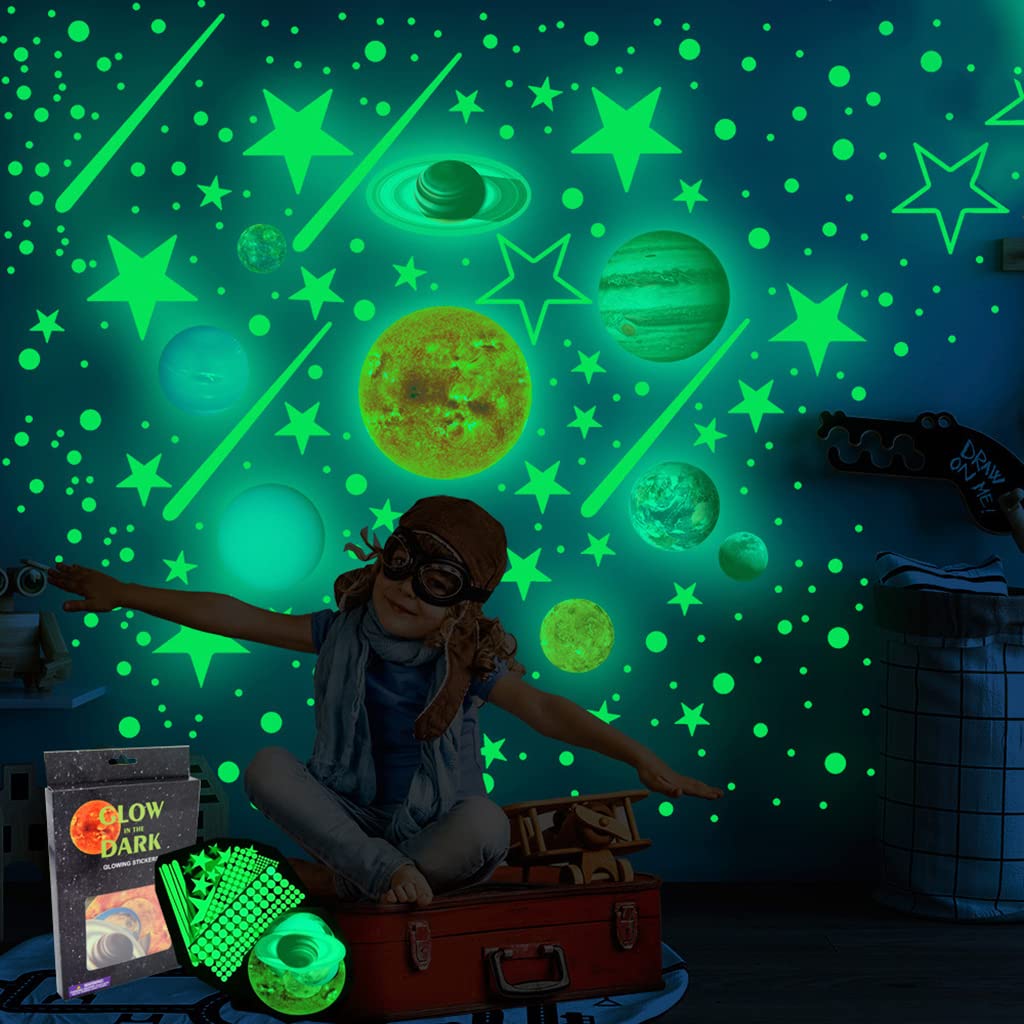 HASTHIP 110pcs 3D Luminous Wall Paper Sticker Night Glow Solar System Theme Wall Decoration Sticker Fluorescent Planet Wall Sticker, Starry Bedroom, self-adhesive, 15 cm HASTHIP 110pcs 3D Luminous Wall Paper Sticker Night Glow Solar System Theme Wall Decoration Sticker Fluorescent Planet Wall Sticker, Starry Bedroom, self-adhesive, 15 cm