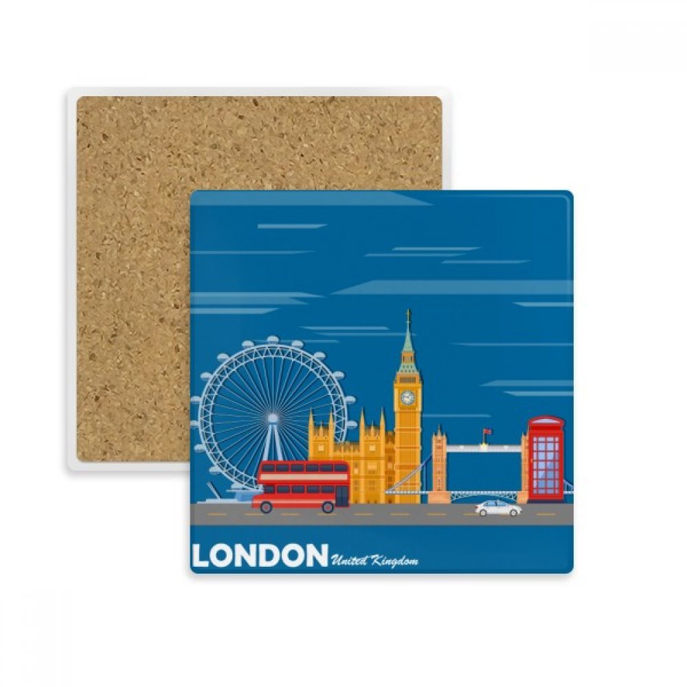 Dessous de verre motif Londres graffiti carré, support tasse et mug en pierre absorbante x2