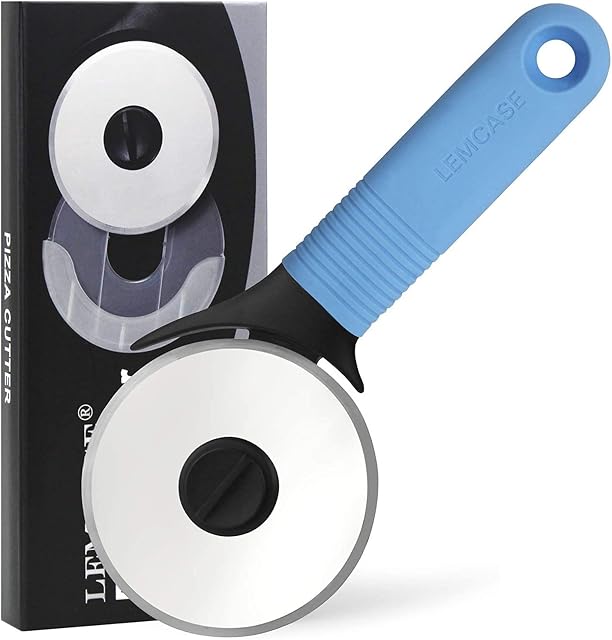 LEMCASE Pizza Cutter Wheel, Professional Pizza Slicer - Silicone Handle and Stainless Steel Blade with Protective Cover| Blue