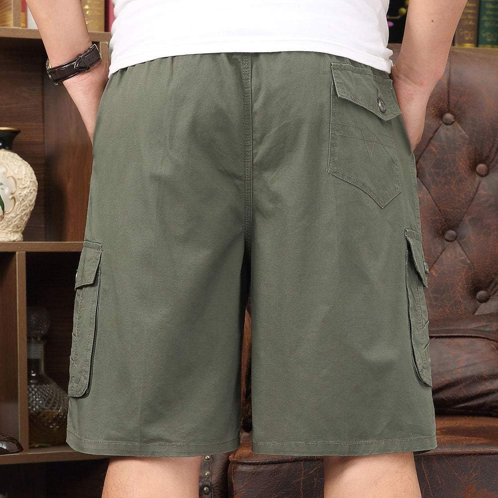 Mens Lightweight Cotton Loose Full Elastic Waist Twill Cargo Short with Drawstring - Image 3