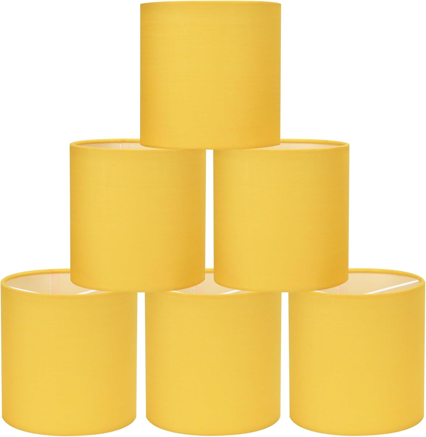 LAMPWELL KIKI Yellow Clip on Chandelier Lamp Shades Set of 6,Small Lamp Shades Clip on bulb,5"×5"×H5",Mini Fabric Drum Lamp Shade,FOR CANDLE BULB AND SMALL GENERAL BULB