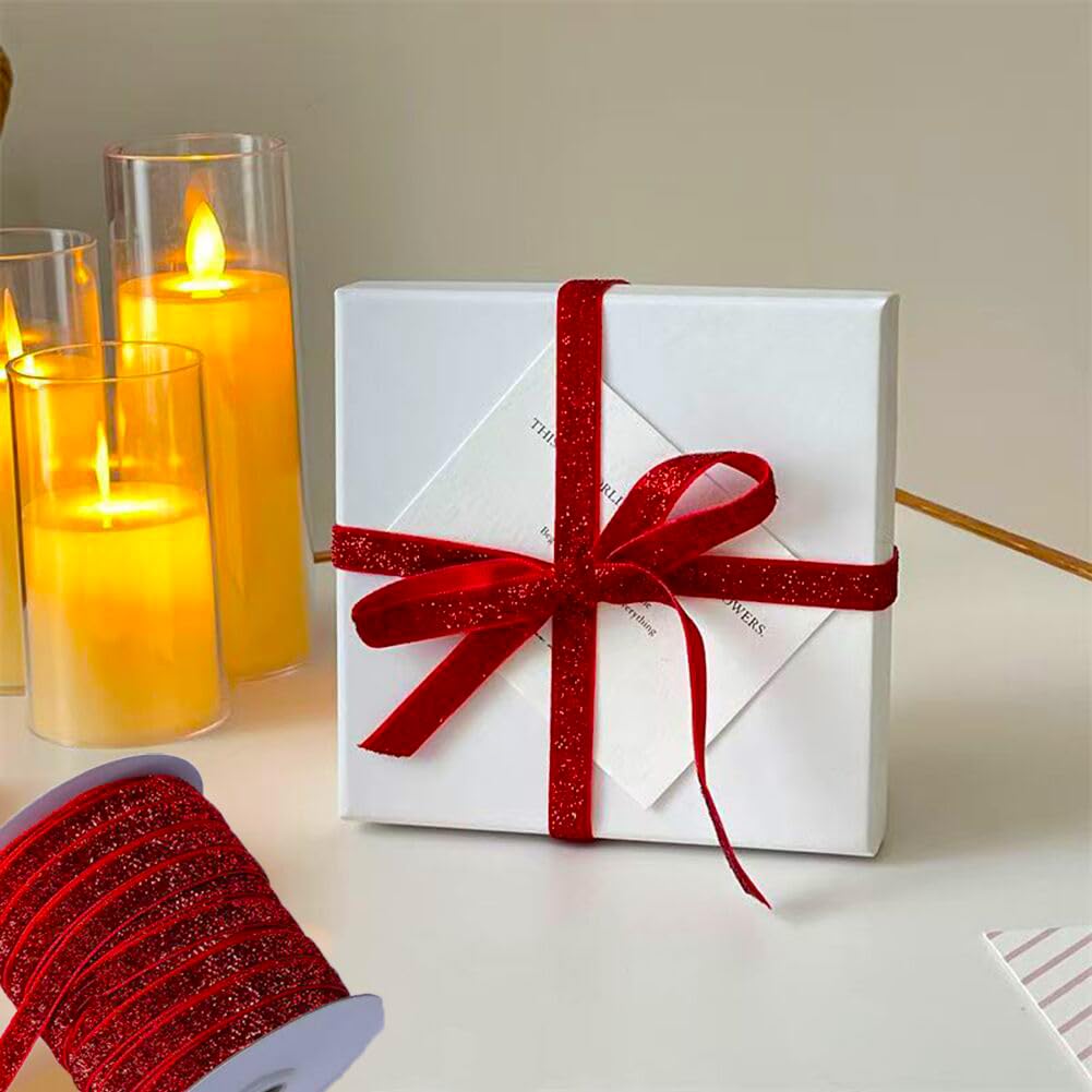 Metallisches Glitzer-Samtband, 45,7 m, 1,9 cm breit, luxuriöses Glitzerband für Geschenkverpackungen, Hochzeitsdekoration, Weihnachtsbasteln, Haarschleifen