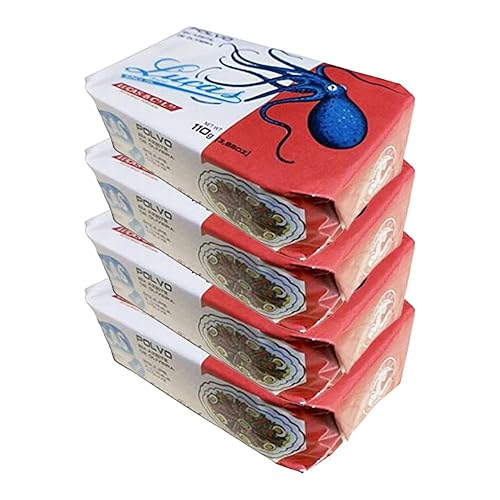 Luças Pulpo portugués en aceite de oliva - Producto de Portugal - Paquete de cuatro latas de 4.23oz Luças Pulpo portugués en aceite de oliva - Producto de Portugal - Paquete de cuatro latas de 4.23oz