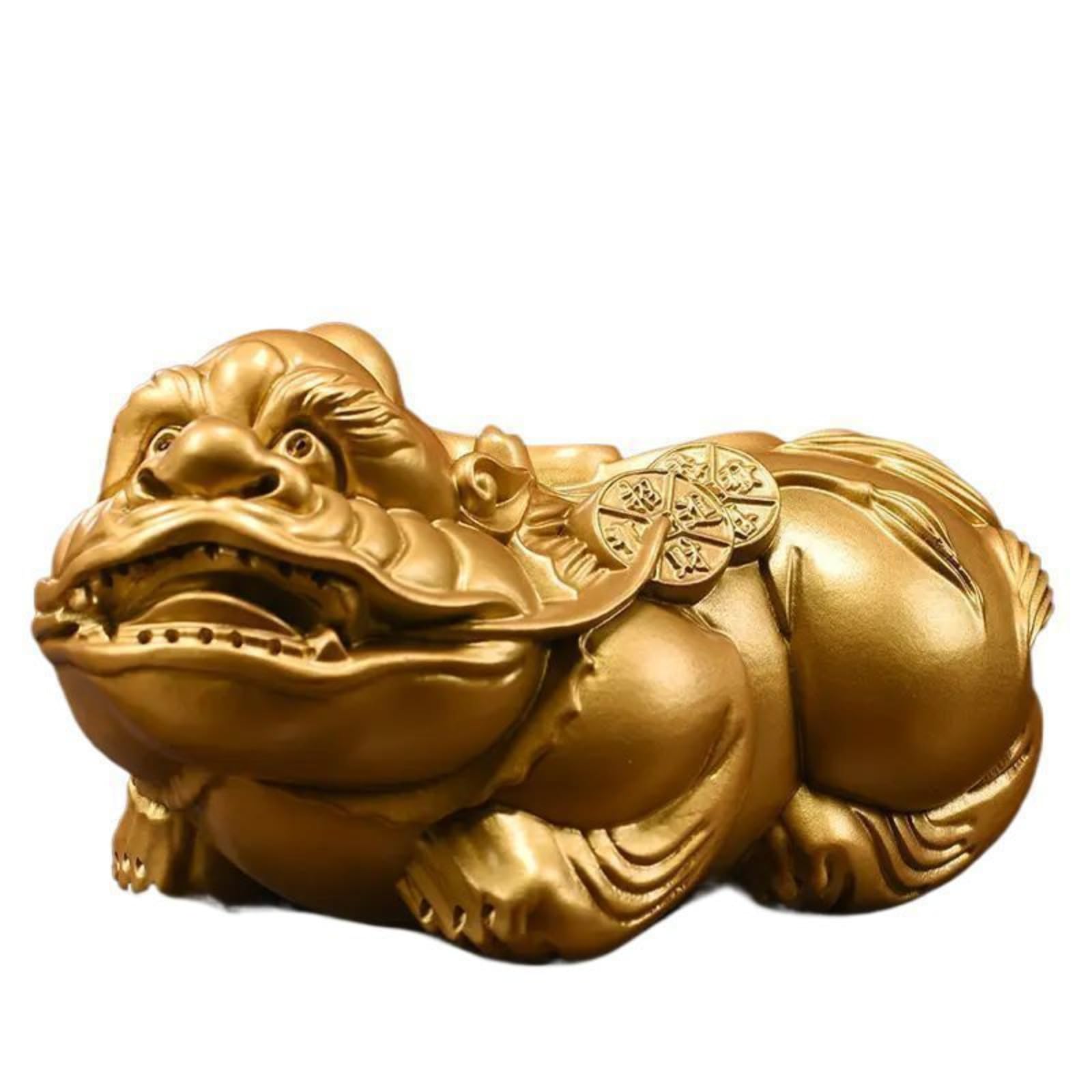Pi Xiu en bois doré sculpté de 18 cm pour attirer la richesse et l'abondance