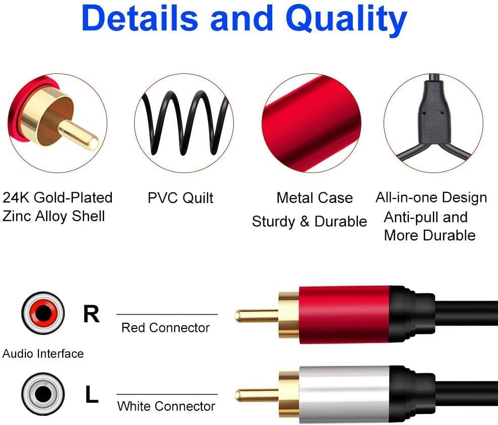 Yeung Qee 2RCA Male to 2RCA Male Stereo Audio Cable,Dual Shielded Gold-Plated RCA Stereo Cable,Suitable for Home Theater, Amplifier, HDTV, Game Console, Hi-Fi System. (15m/50ft) - Image 3