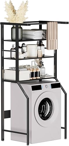 VZONE Estante de almacenamiento para lavadora y secadora, estante de acero para lavandería, estante de pie, resistente tendedero de ropa con barra,
