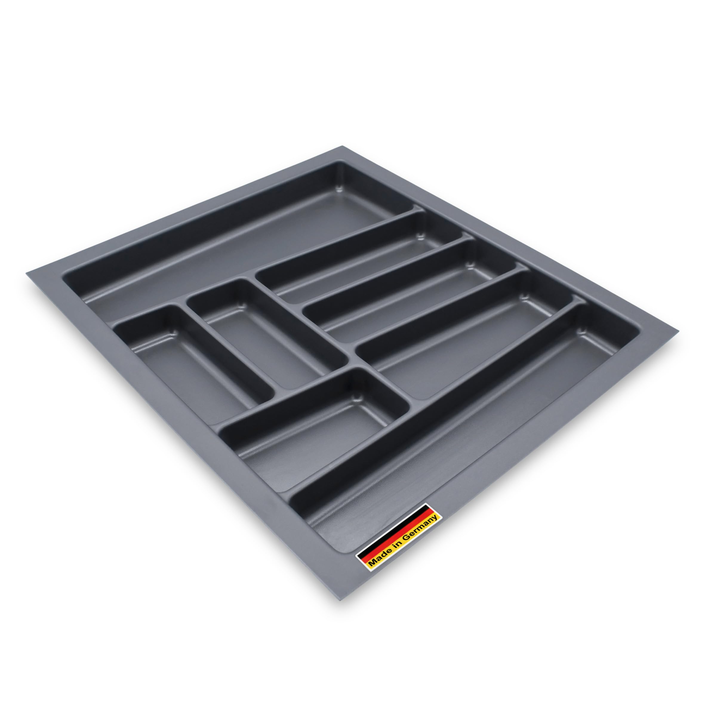 Mehrzweck Besteckeinsatz grau für Küchenschubladen Made in Germany - 54 x 48 cm - Kunststoff Schubladen Ordnungssystem schiefergrau - Universal Besteckkasten Küchen Büro Bastel Utensilien Organizer