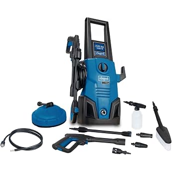 Scheppach High Pressure Washer HCE1650 with 9-Piece Accessories 135 Bar 5 m High Pressure Hose Max. Flow Rate 408 L / h Quick Connect System Suction Function and Cleaning Agent Tank
