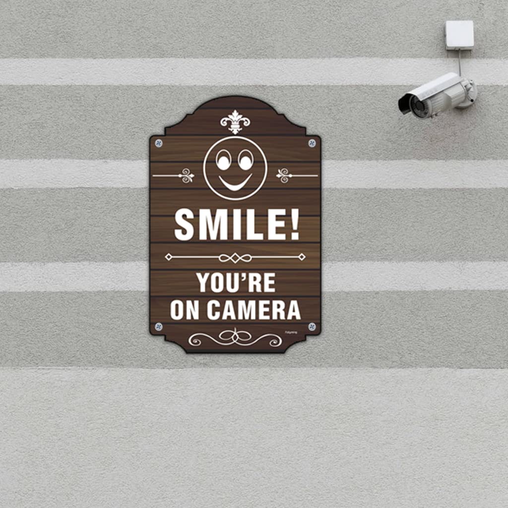 Metall-Schild „Smile You’re On Camera“ – 20,3 X 30,5 Cm, Aluminium, Wetterfest Für Garten, Zaun & Haus