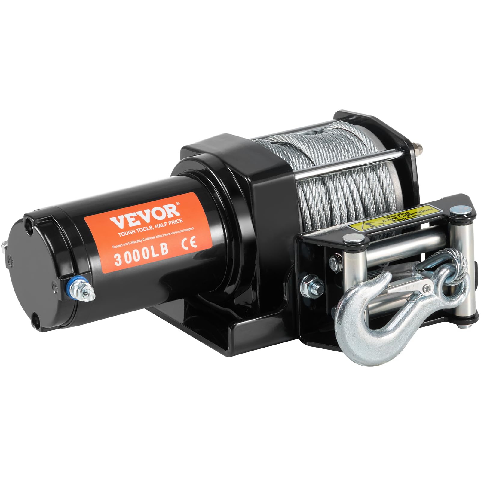 VEVOR Wciągarka ATV, elektryczna wciągarka 1,360 kg, 12 V, mała wciągarka ATV UTV, ze stalową rolką linową 3/40.6 cm x 12 m, przewodowy pilot zdalnego sterowania, wodoodporność IP55, do holowania