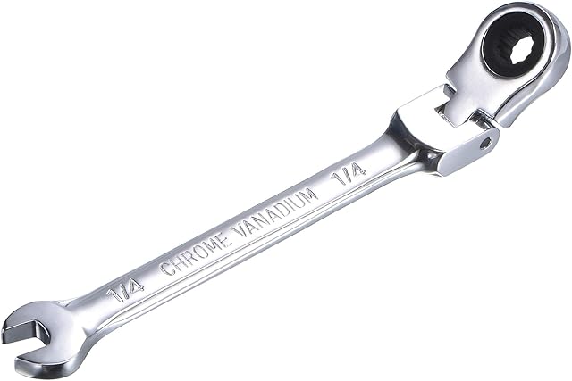 sourcing map 1/4 Inch Flex-Head Ratcheting Combination Wrench SAE 72 Teeth 12 Point Ratchet Box Ended Spanner Tools, Cr-V