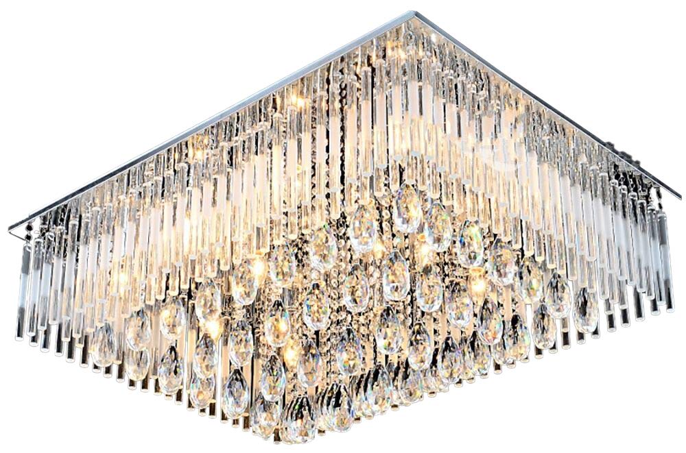 Crystal Palace (90X70x35cm 48W) 6002 Genuine K9 Crystal Flush Ceiling Chandelier 3 Colours Dimmable+Remote Ctrl+Bluetooth Speakers Light
