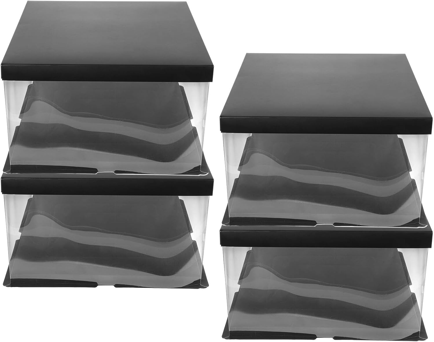 Ciieeo Square Cake Boxes 10-inch Birthday Cake Container Black Single Layer 4pcs Bakery Packaging Box for Wedding Party Display