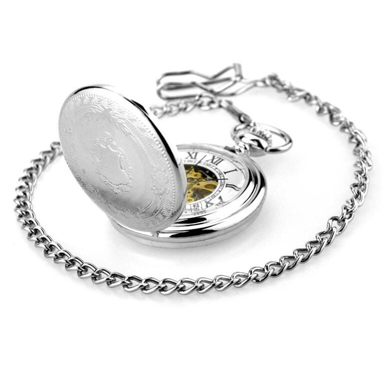 Collar de Reloj de Bolsillo mecánico Vintage para Hombres y Mujeres, diseño de Esqueleto con números Romanos, Elegante Reloj de Pared Tallado