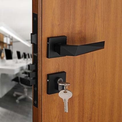 LAPO Premium Door Lock for Main Door, Mortise Door Lock, Door Lock Set with 3 Brass Keys, Bedroom Door Lock, Handle Lock for Home/Office/Hotel (Black Finish) Ro-126