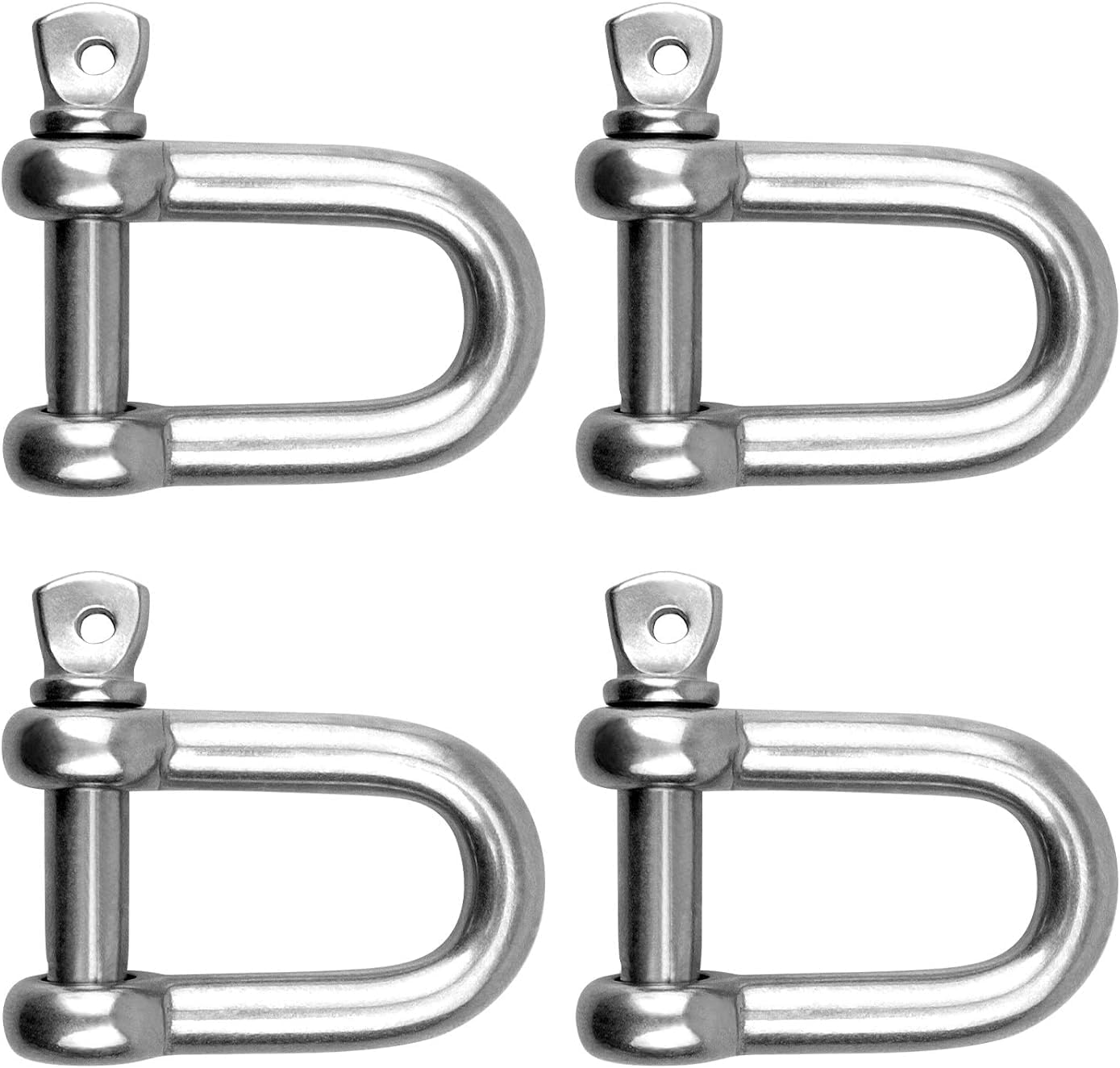 4PCS D Shackle, Heavy-Duty 304 Stainless Steel D Ring, Durable M8 D-Type Load-Bearing Hook Ring, Used for Towing/Installation/Camping/Climbing/Outdoor Sports/Hiking/Travel