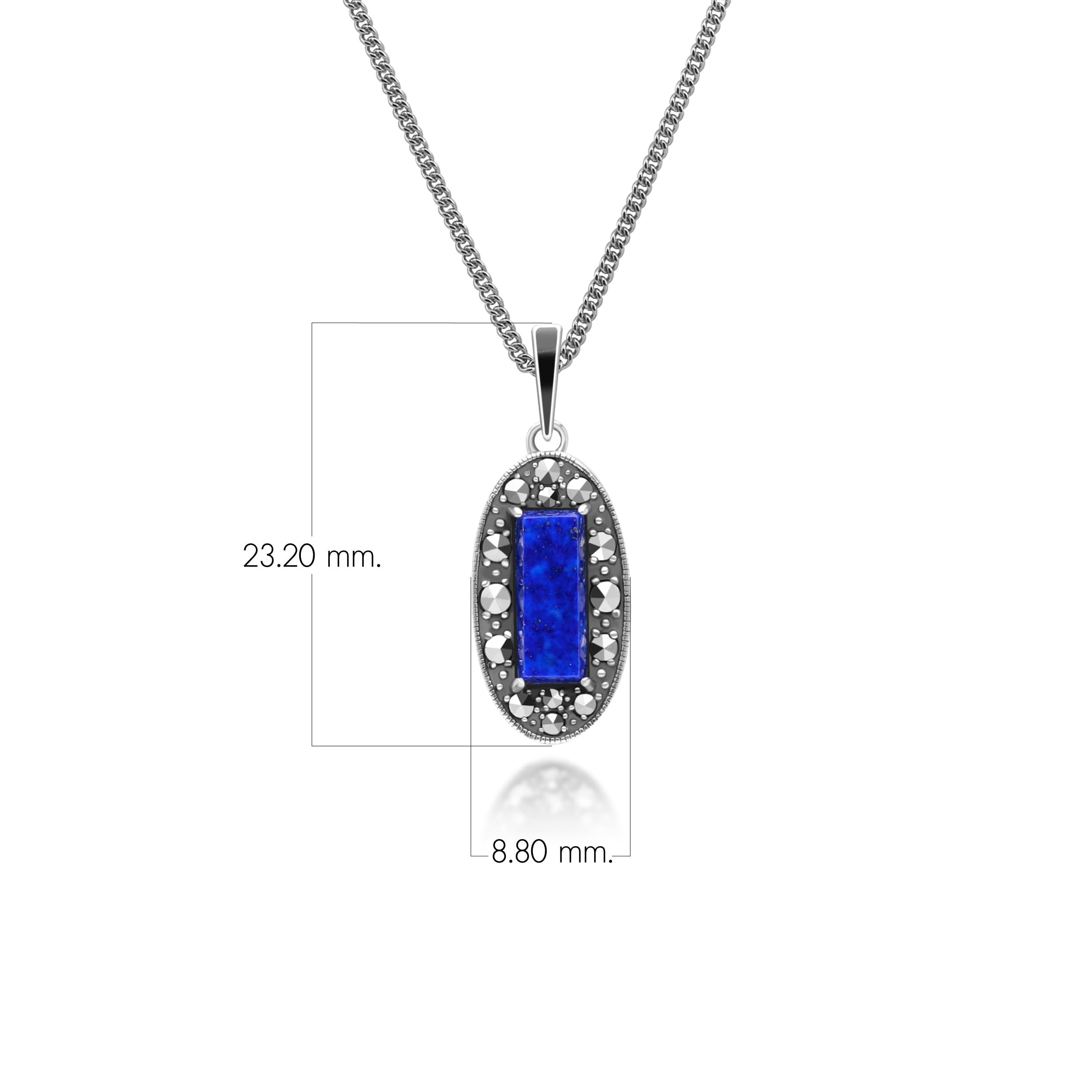 Collana in argento Sterling con lapislazzuli ovali, marcasite e smalto nero