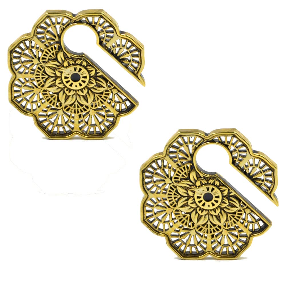 CHUANCIPair Tribal Antique Gold Vintage Mandala Flower Keyhole Ear Weight Stretched Lobe Earrings Ear Expander for Women