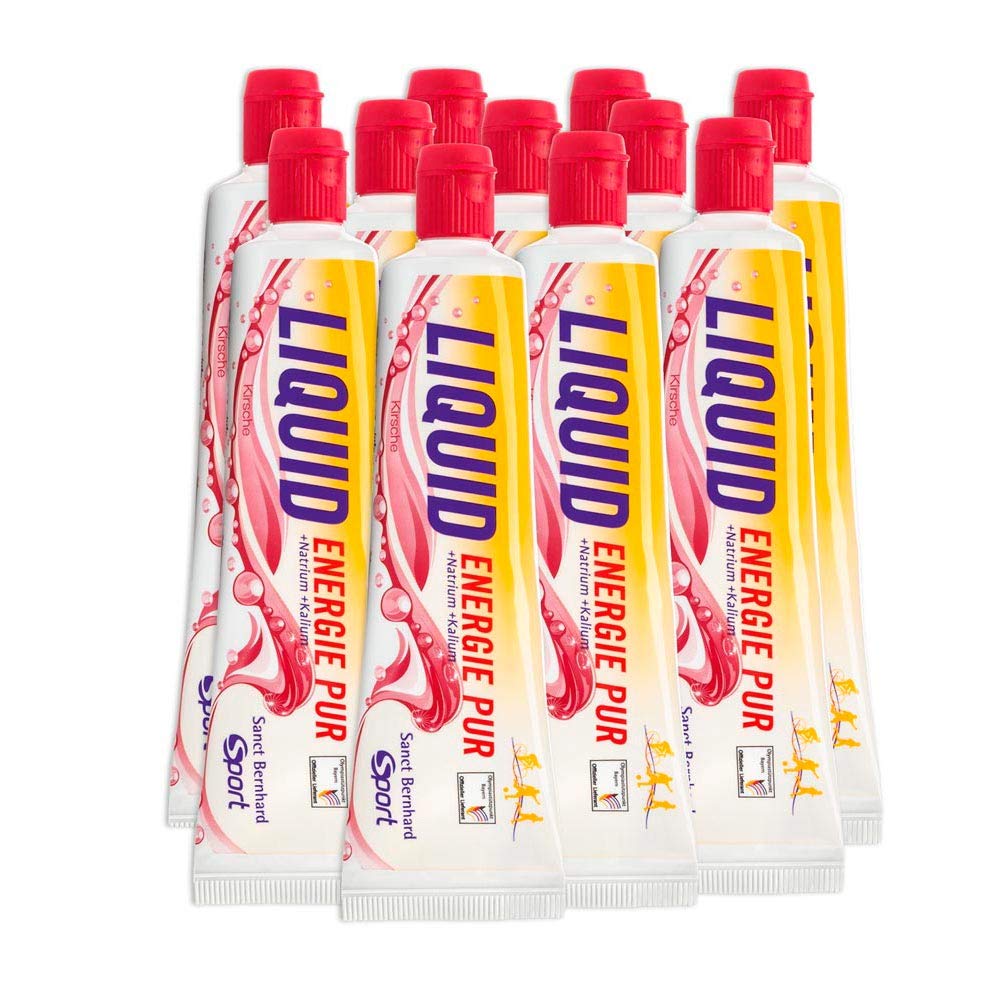 Sanct Bernhard Sport Liquid Energie Pur | 11 Tuben | Kohlehydratreiches Energie-Gel | Geschmack Kirsche | Laktosefrei, glutenfrei und vegan | Deutsche Produktion & laborgeprüft