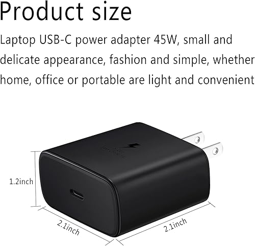 Miniatura 2 de Cargador de pared de carga súper rápida USB-C de 45 W y cable USB-C de 5 pies para Samsung Chromebook XE513C24 XE510C24 XE350XBA XE525QBB XE520QAB