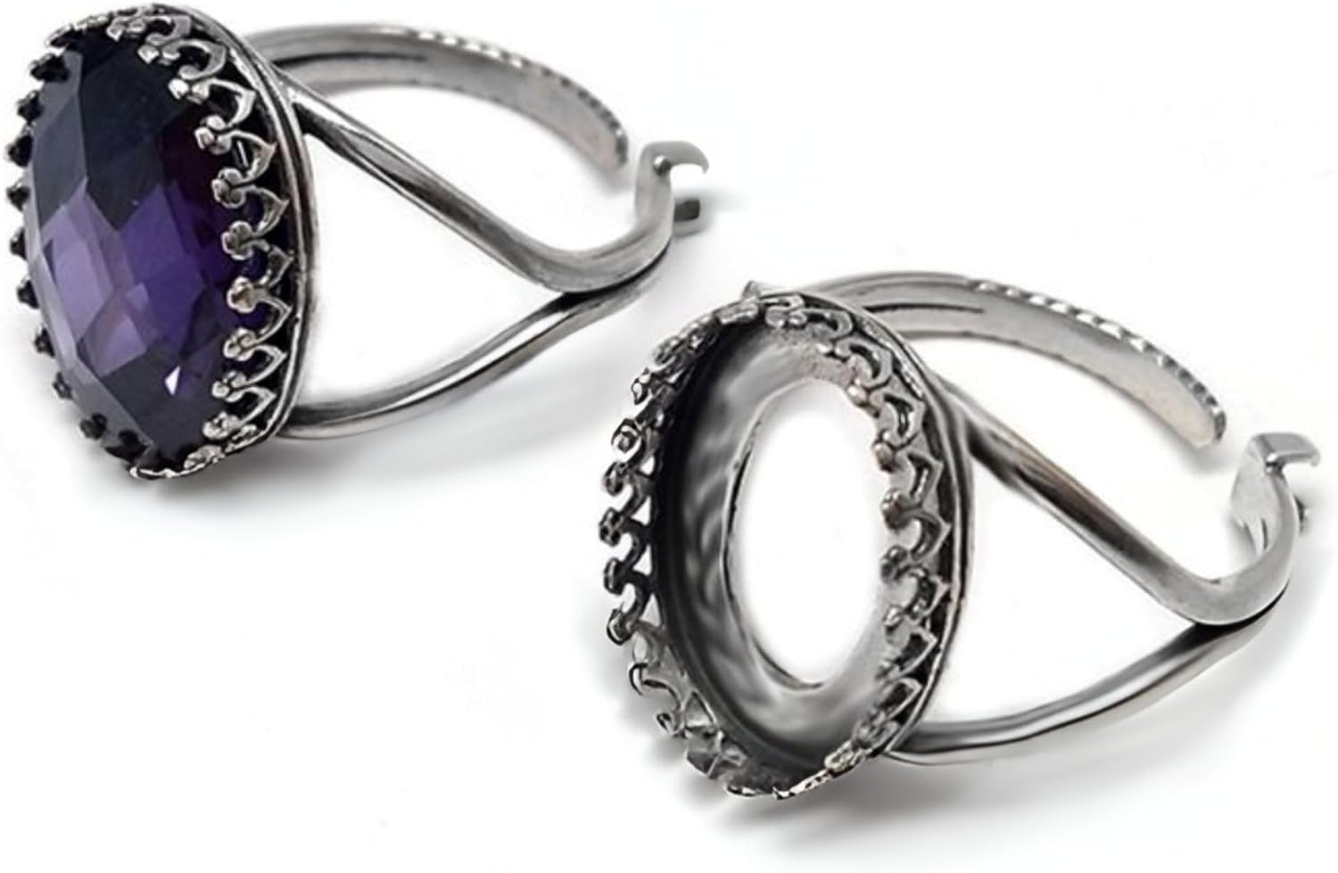 925 Sterling Silver Adjustable - 6 to 8 Ring Base - 13x18mm Oval Bezel Cup Setting - DIY Blank Rings for Jewelry Making Supplies - Adjustable Fit - Ring Blanks for Stones