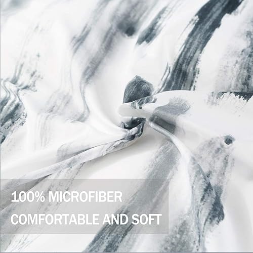 Miniatura 5 de Nanko Juego de funda de edredón tamaño Queen, estampado floral rosa y blanco, funda de edredón de microfibra suave con cremallera, diseño moderno de