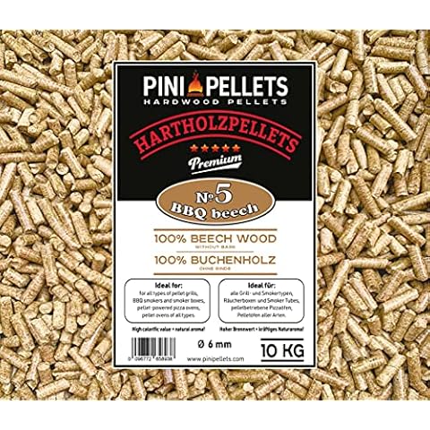 PINI Hartholz Pellets 100% Buche №5 BBQ Beech 10 Kg Grillpellets zum Grillen Räuchern Smoken Cover