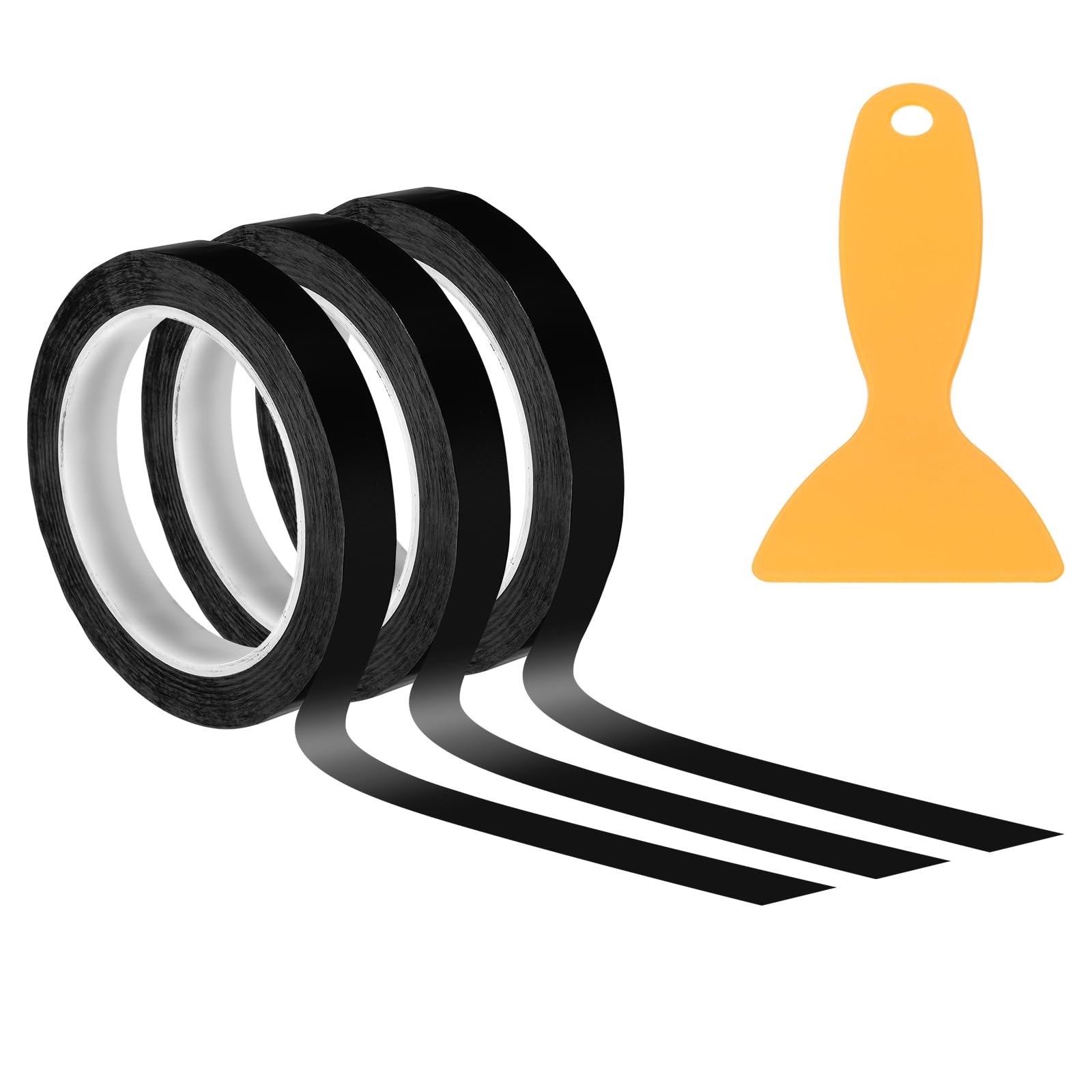 PATIKIL 15mm Whiteboard Tape, 3 Pack Thin Dry Erase Tape 66m for Graphic Chart Marking DIY Art with Plastic Scraper, Black