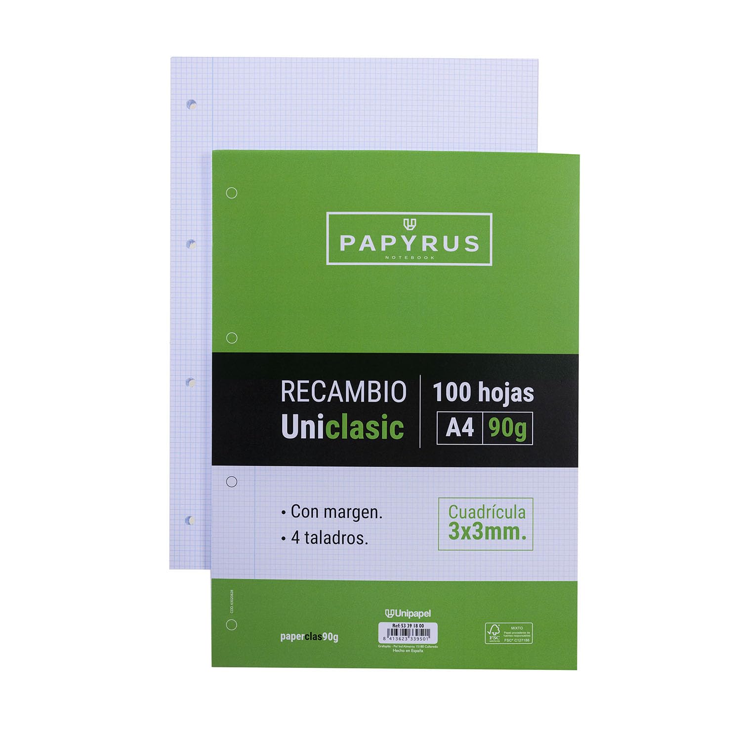 Unipapel Feuilles De Papier Cartonné Quadrillé 3x3 Mm 90g - 100 Feuilles A4 4 Trous - Multicolore Marbré