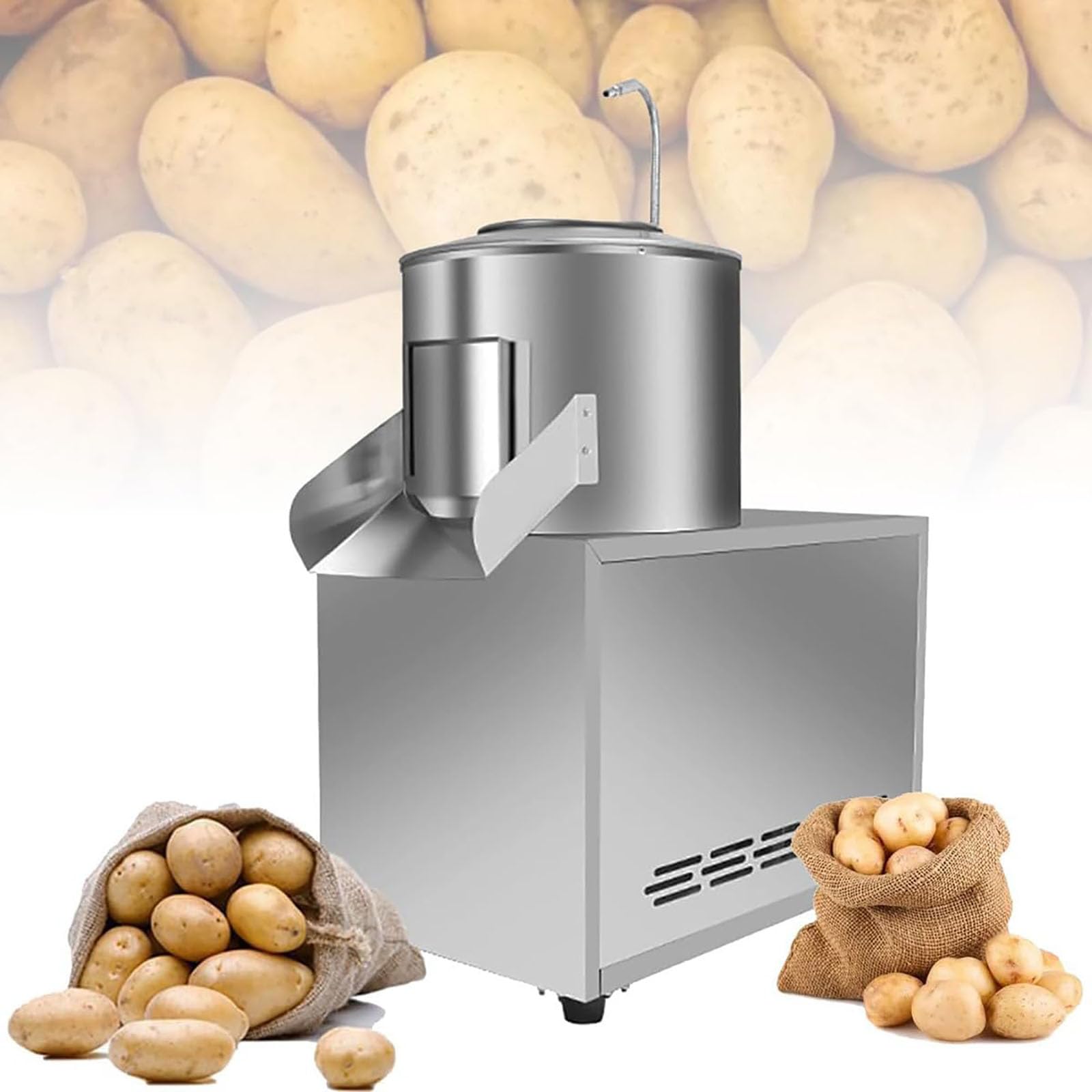 Pelapatate Professionale, Pelapatate Elettrico in Acciaio Inox 201 con Ruote e Parete Interna Satinata, 240–450 kg/h per Cucine, Ristoranti e Fast Food
