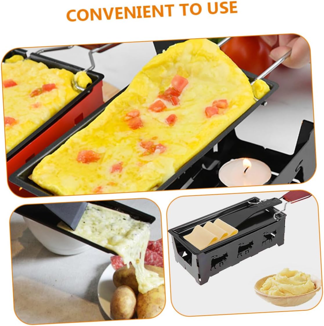 BESTOYARD 1 Set Cheese Griddle Carbon Steel Baking Tray Raclette Table Grill for Cheese Candlelight Cheese Raclette Indoor Grill Household Mini Cheese Oven Iron Kitchen Supplies Korean